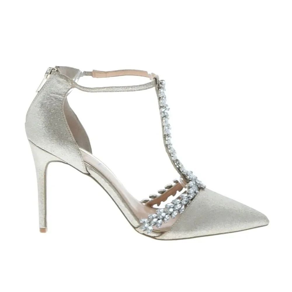 Badgley Mischka Jewel Meena Pump Heels Silver Glitter Rhinestone Size 7.5